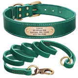 Custom Leather Dog Collar Leash Set Personalized Pet Collar Leash Free Engraved Nameplate For Small Medium Large Dogs