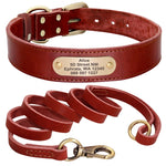 Custom Leather Dog Collar Leash Set Personalized Pet Collar Leash Free Engraved Nameplate For Small Medium Large Dogs