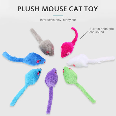 3Pcs/lot Plush False Mouse Pet Cat Bite Stuffed Toys Feather Rainbow Ball Toy Cayts Mini Funny Playing Toys For Cats Kitten