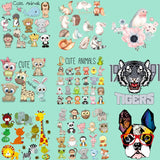 Animals Set Thermal Sticker On Clothes Cartoon Dog Cat Heat Transfer Fashion DIY T-Shirt Hat Decoration Patches Washable Vinyl